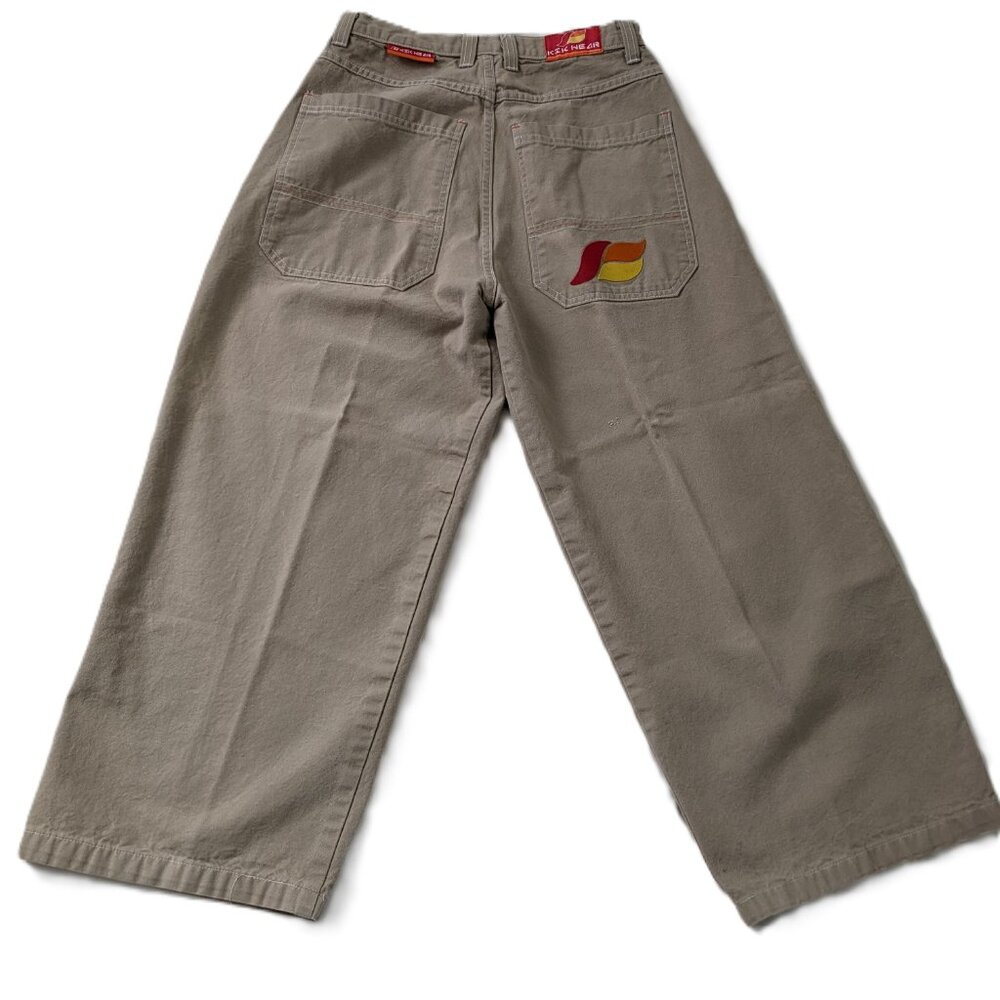 KIKWEAR Button Fly Baggy Wide Leg Jeans_Tan_Sz 32